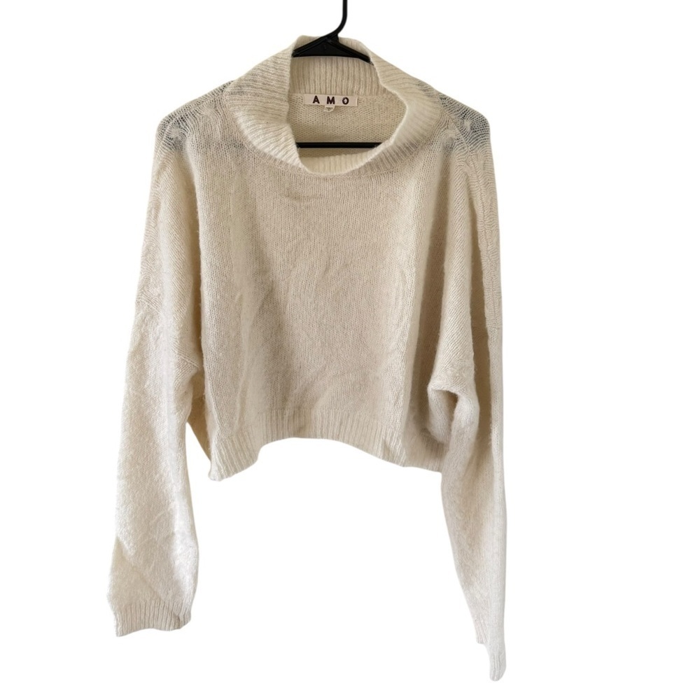 AMO Ambition Cream Cropped Baby Alpaca Blend Sweater - Picture 4 of 8